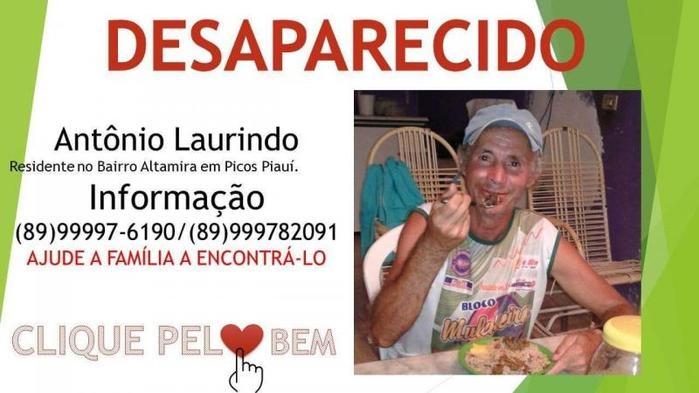 Campanha realizada pelos familiares nas redes sociais para tentar encontrar Antônio Laurindo.
