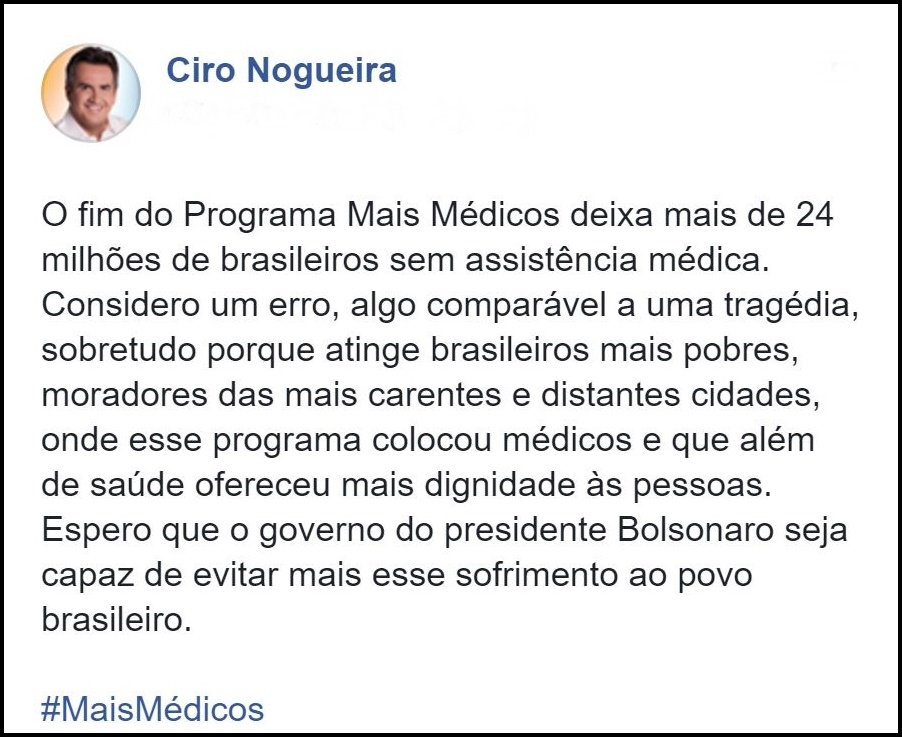 Publicação do senador Ciro Nogueira