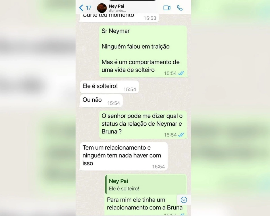 Conversa entre Neymar Pai e Léo Dias