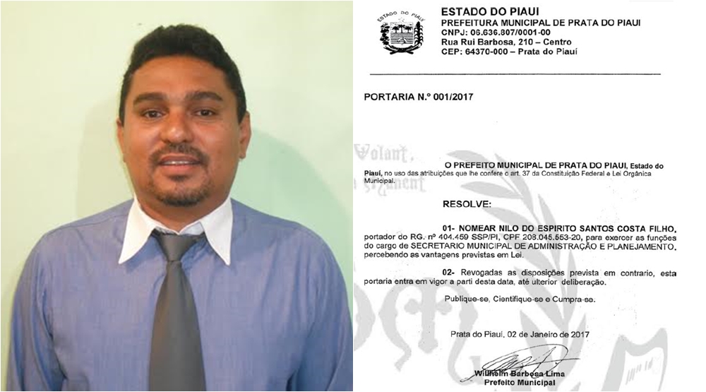 Prefeito Neguim Barbosa e a portaria de nomeação do secretário