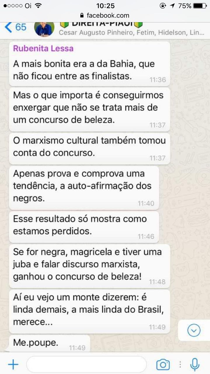 Print que comenta sobre o resultado do Miss Brasil 2017 que está circulando nas redes sociais.