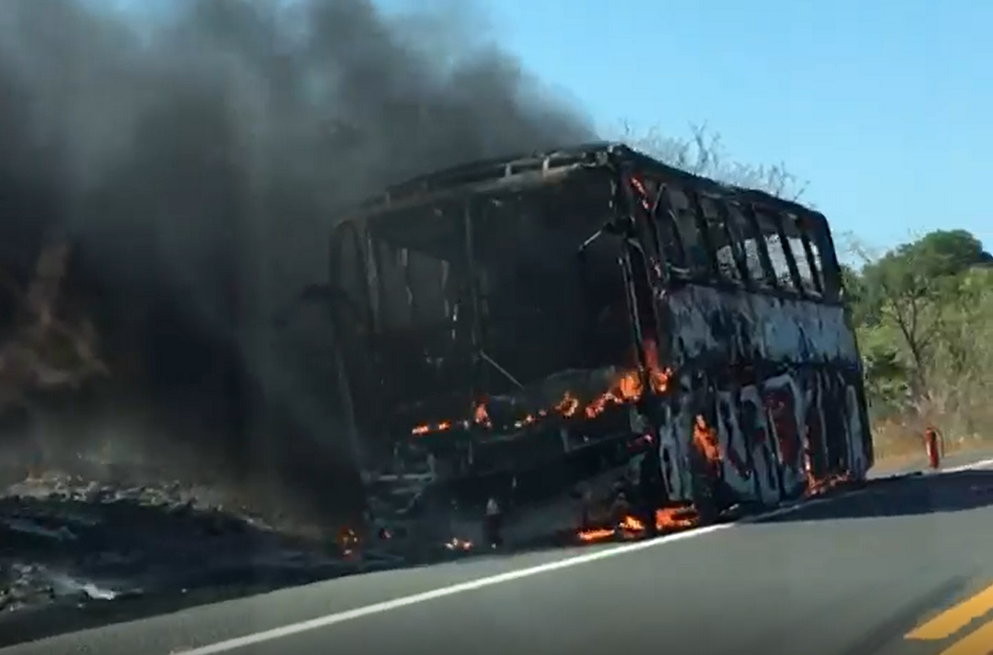 Ônibus sofre incêndio em monsenhor Gil na BR-316.