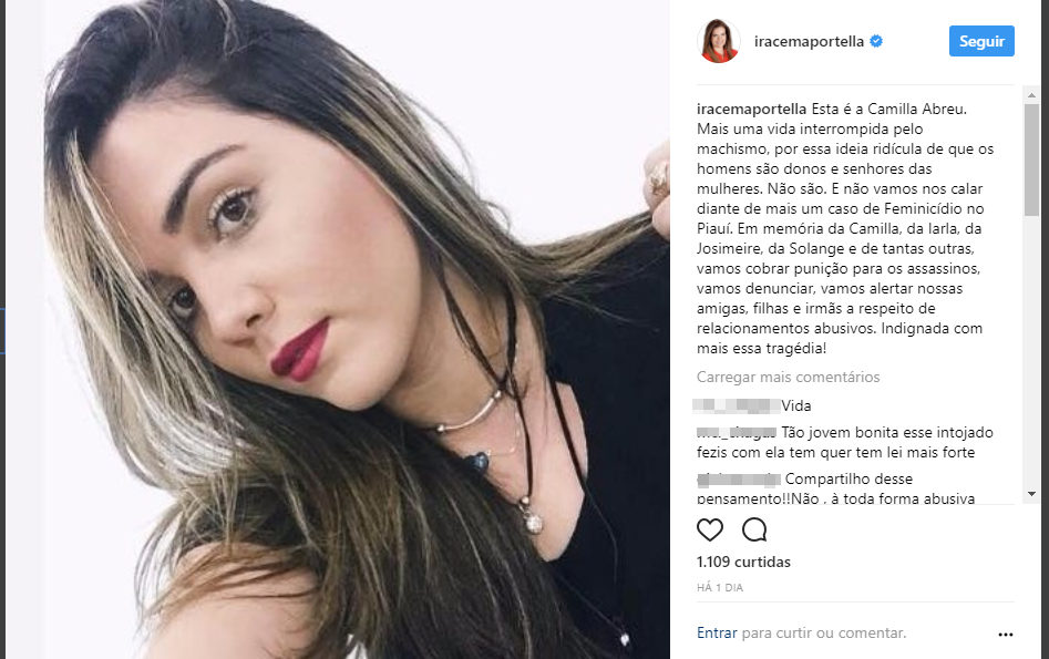 Iracema lamenta morte de Camilla Abreu