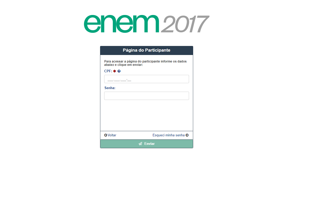 Página do participante Enem 2017
