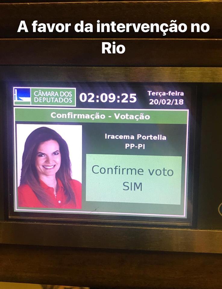 Votação de Iracema Portella em relação ao decreto 9.288/2018.