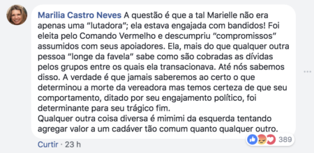 Comentário foi alvo de reações negativas