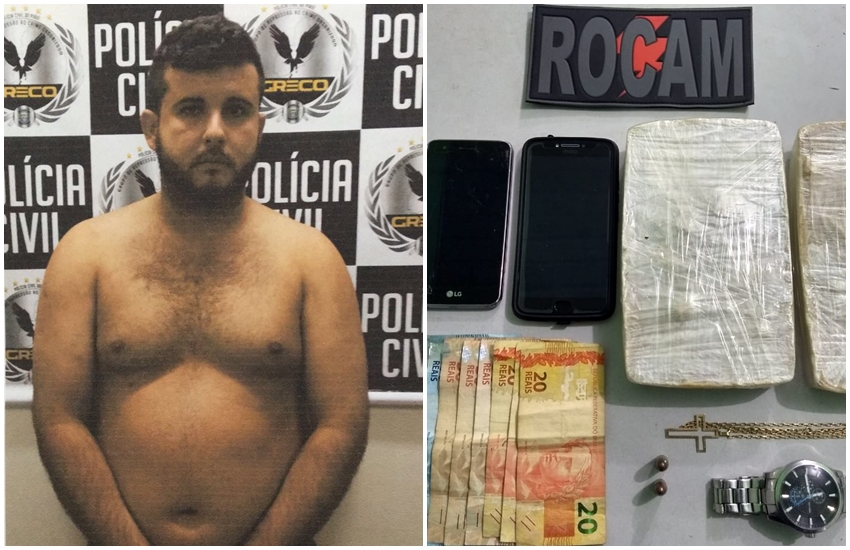 Gabriel Francisco foi encontrado com drogas, munições, dinheiro, além de outros objetos.