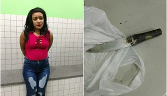 Mulher suspeita de matar ex-companheiro. Faca utilizada no crime.