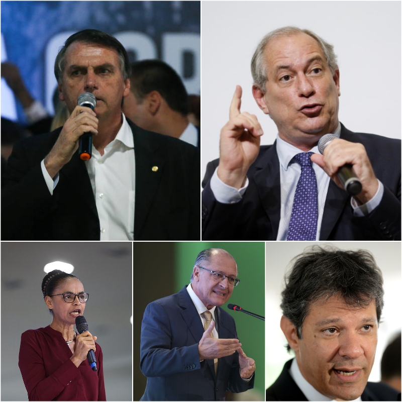 Jair Bolsonaro, Ciro Gomes, Marina Silva, Geraldo Alckmin e Fernando Haddad.