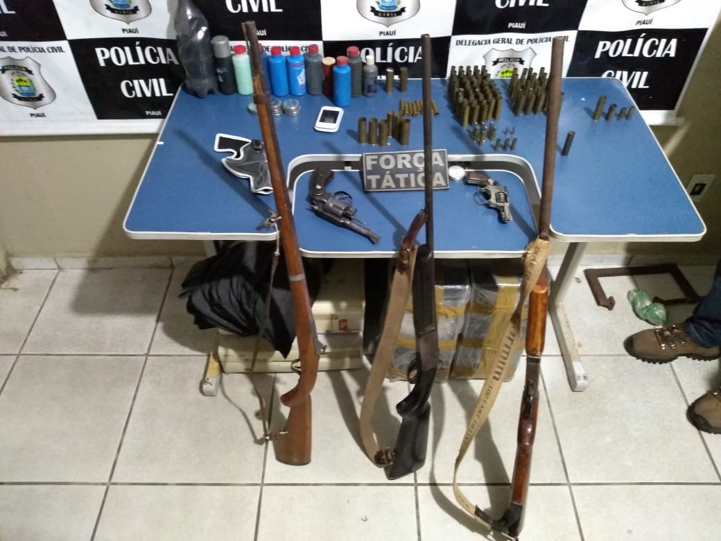 Armas de fogo e munições encontradas pelos policiais em poder do suspeito.