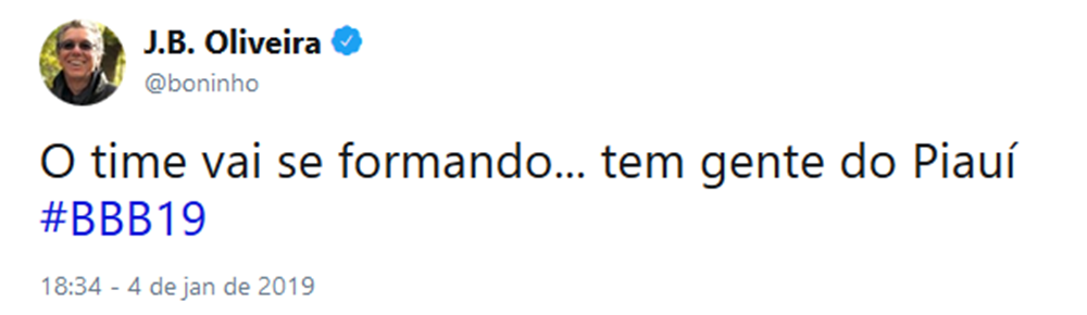 Postagem feita por Boninho no Twitter.