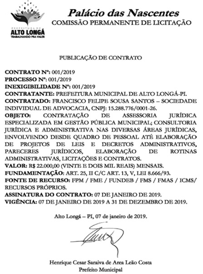 Contrato com escritório de Francisco Felipe Sousa Santos