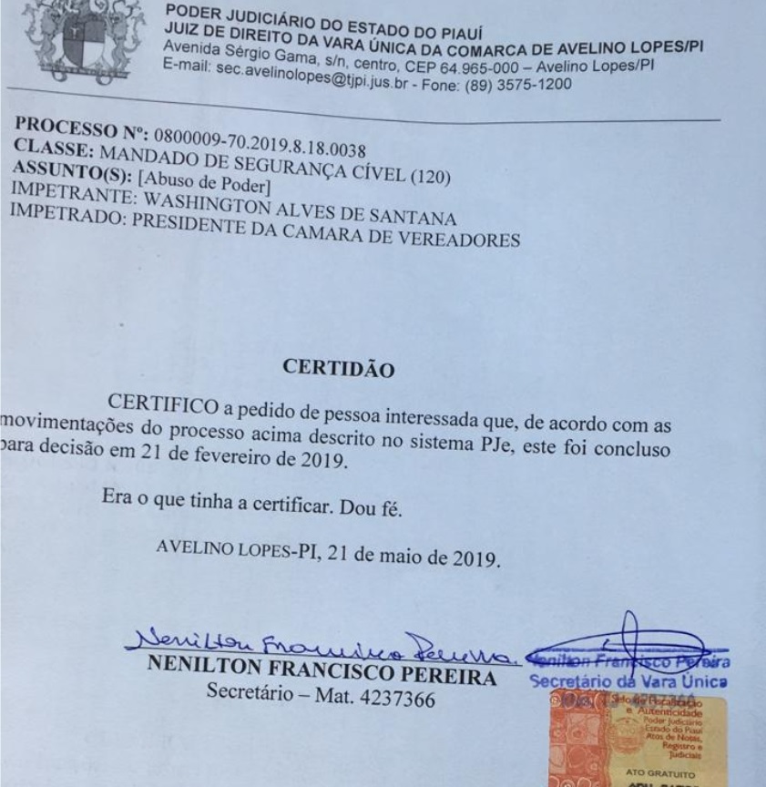 Certidão emitida pelo cartório