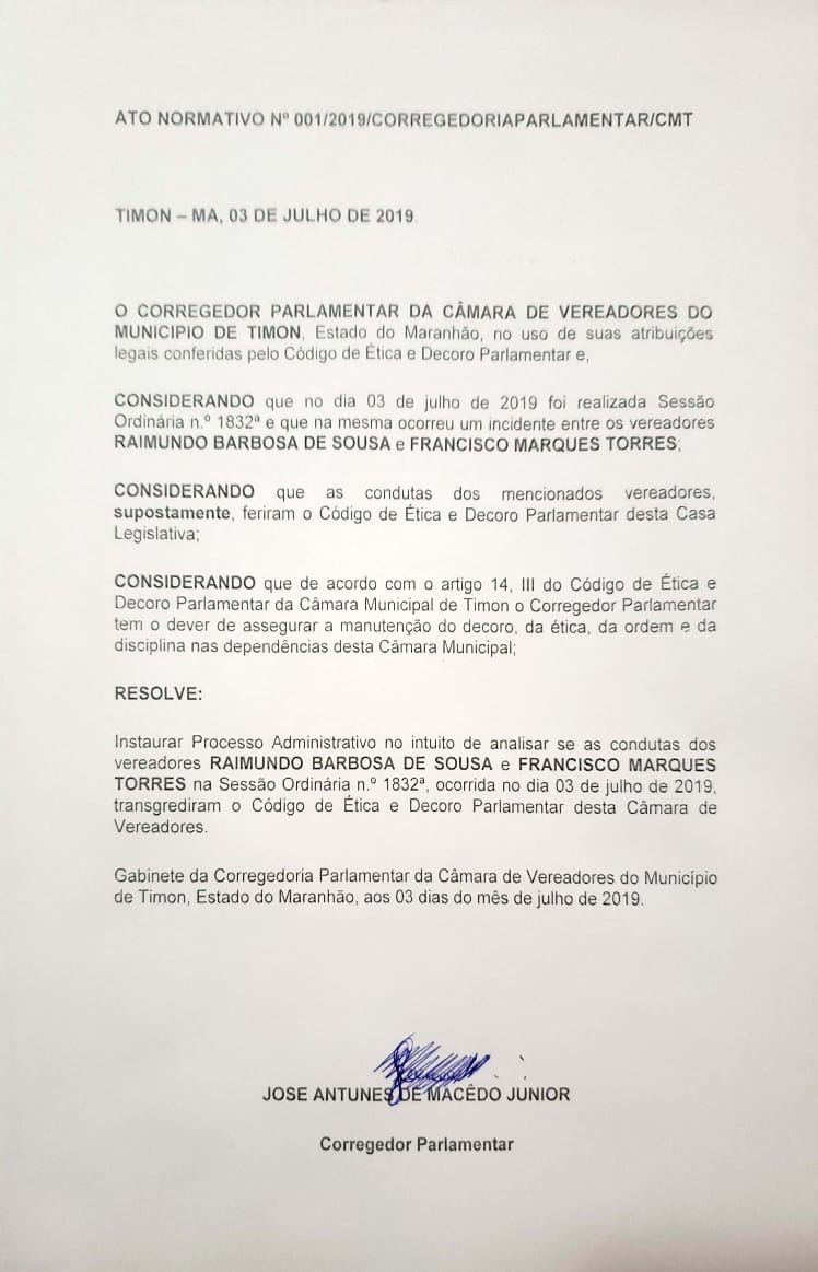 Documento do corregedor