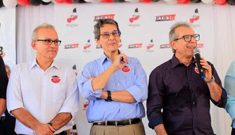 Firmino Filho, Roberto Jefferson e João Vicente Claudino em evento do PTB em Teresina.