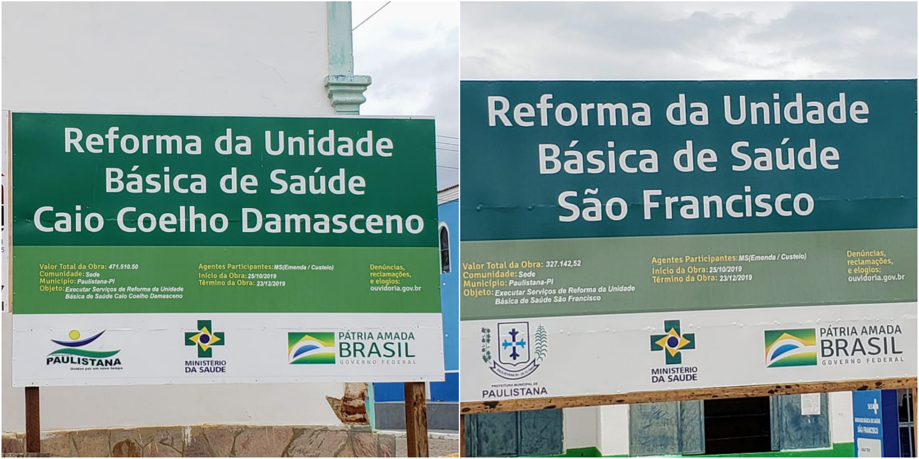 Obras das UBS Caio Coelho Damasceno e UBS São Francisco.