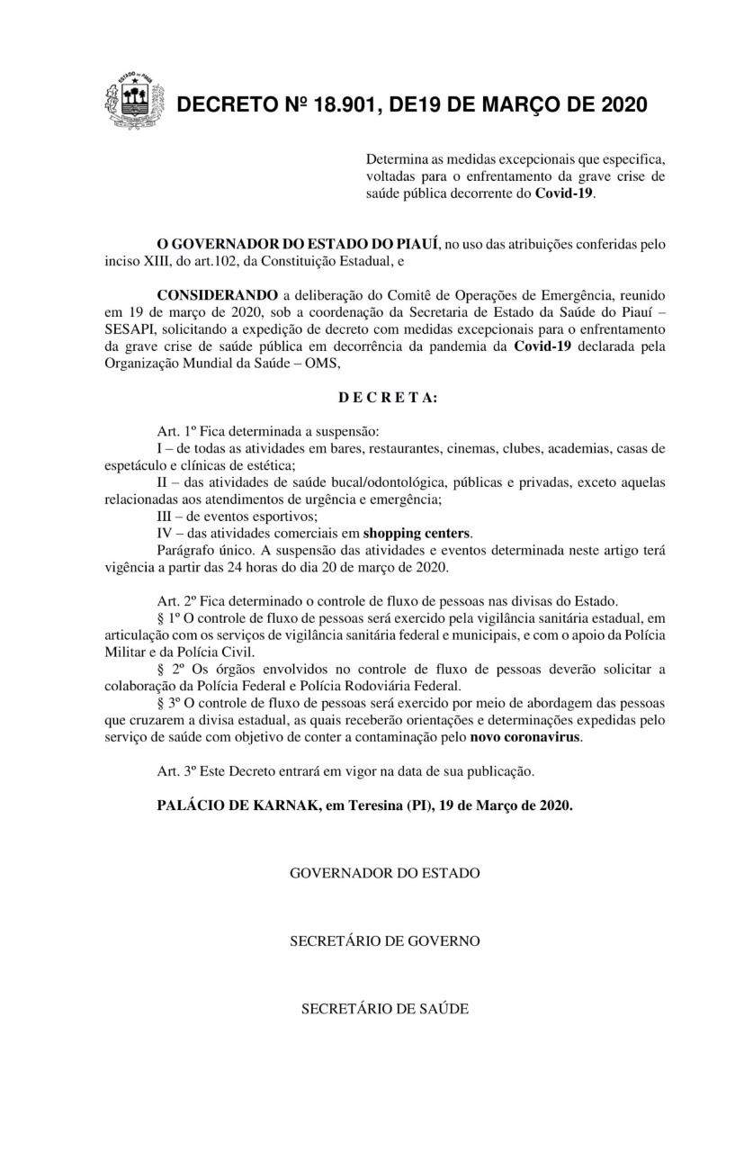 Decreto do governo do Piauí