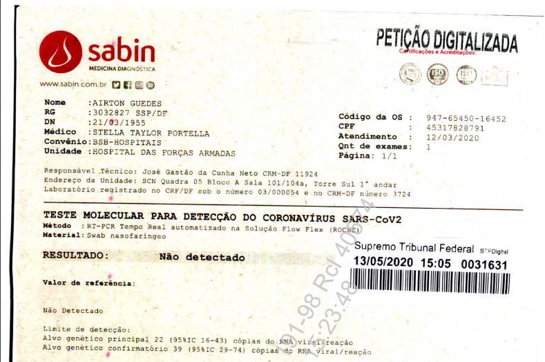 Exames mostram que Bolsonaro testou negativo para a Covid-19