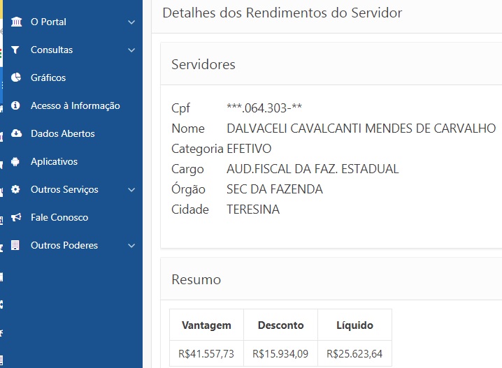 Contracheque Dalvaceli Cavalcanti.