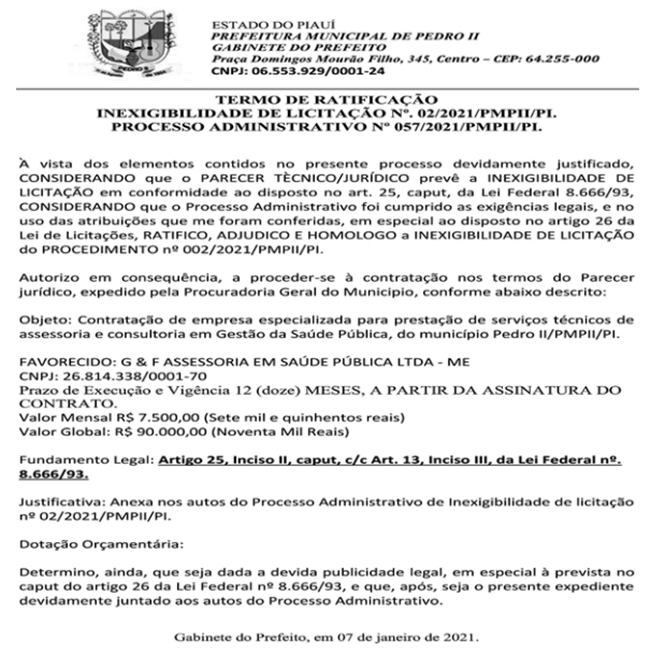Processo Administrativo nº 057/2021.