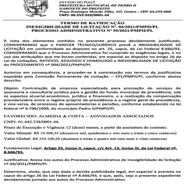 Processo Administrativo nº 059/2021.