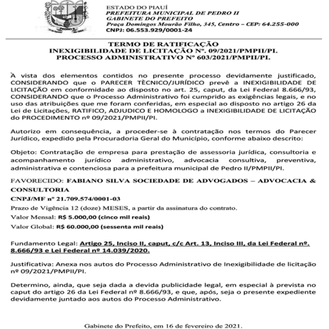Processo Administrativo nº 603/2021.
