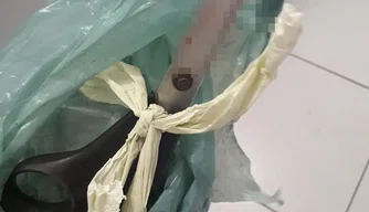 Tesoura usada no crime contra a jovem de 21 anos em Hugo Napoleão.