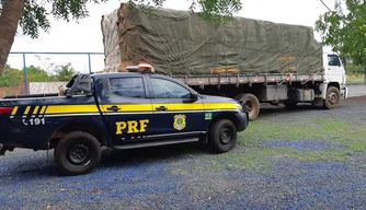 Carreata apreendida com madeira ilegal na BR 343 em Piripiri-PI.