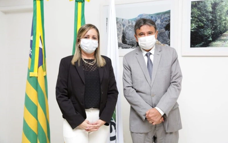 Alexsandra Carvalho, presidente da Adapi e governador Wellington Dias.