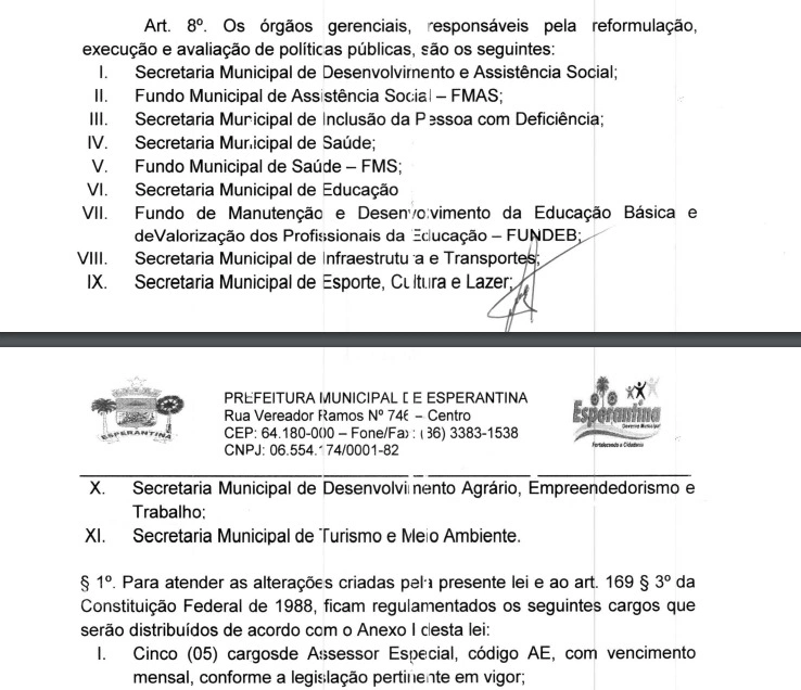 Documento enviado pela Prefeitura de Esperantina, parte 2.