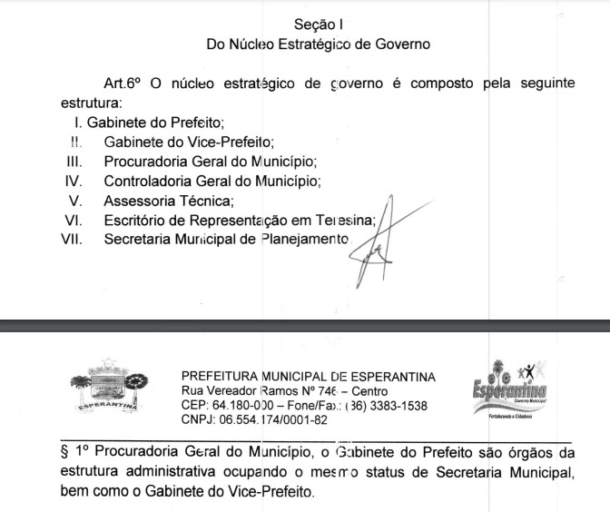 Documento enviado pela Prefeitura de Esperantina