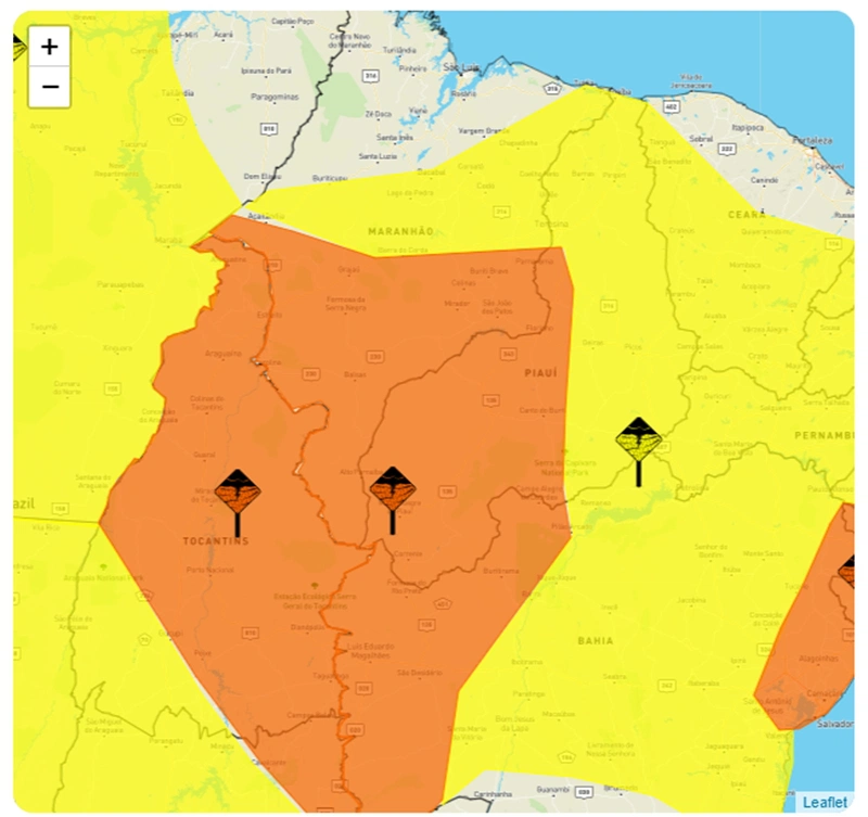 Inmet emite alertas laranja e amarelo para municípios do Piauí.