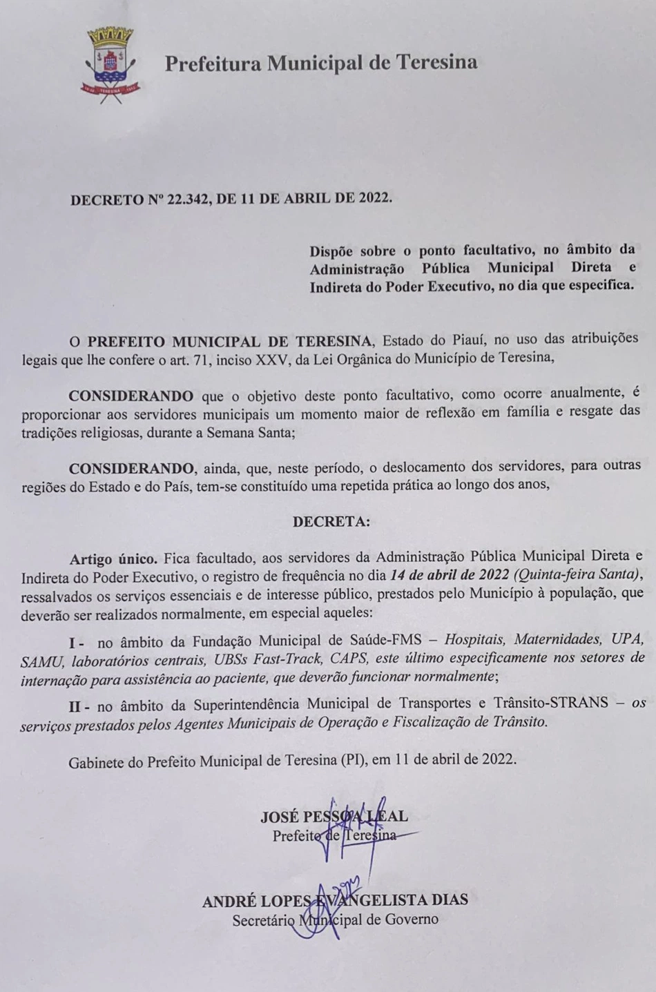 Decreto  Nº 22.342 de 11 de Abril de 2022