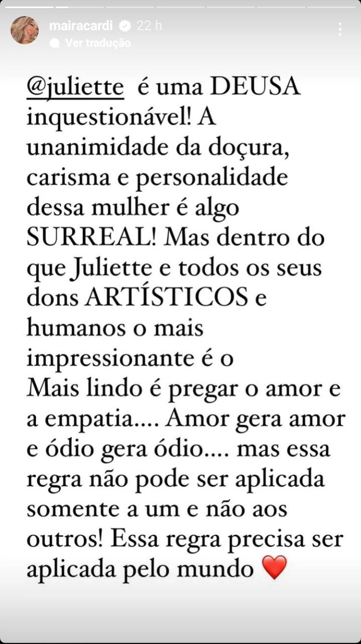 Print Maíra Cradi elogia Juliete