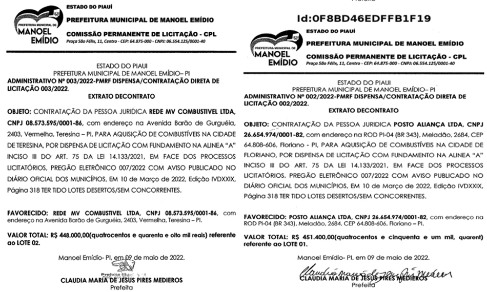 Contratos firmados pela prefeitura Claudia Medeiros.