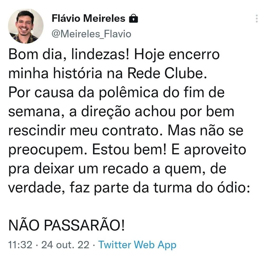 Flávio Meireles é demitido da Rede Clube