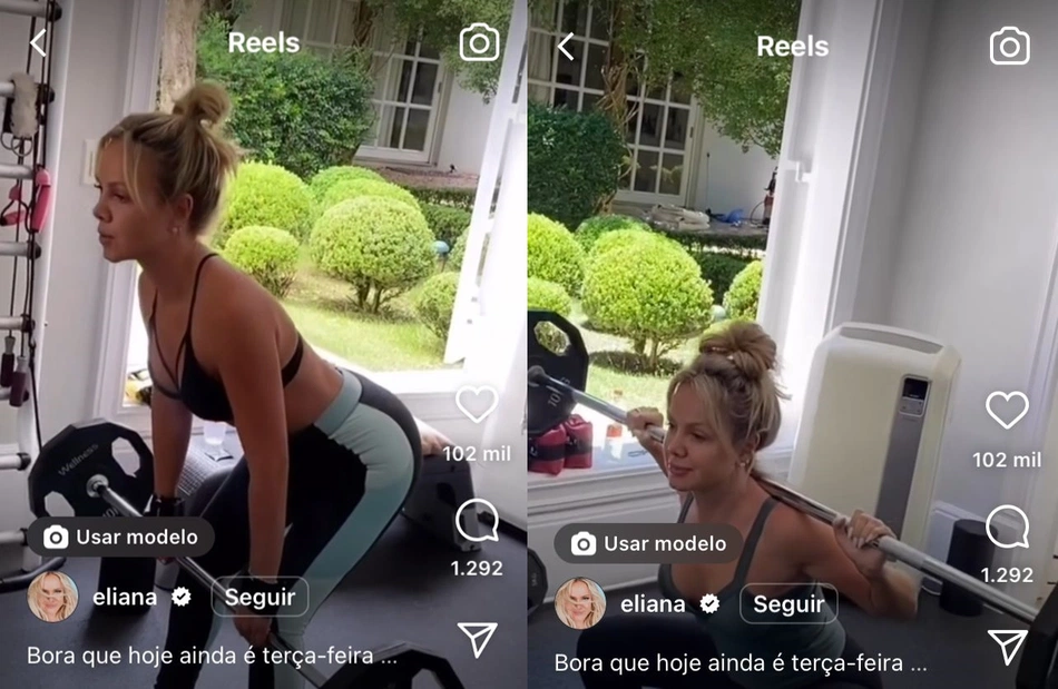 Apresentadora Eliana fazendo exercícios