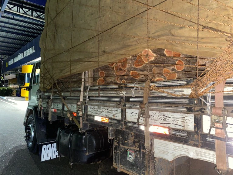 PRF-PI apreende carga ilegal de madeira na BR 343 em Brasileira.