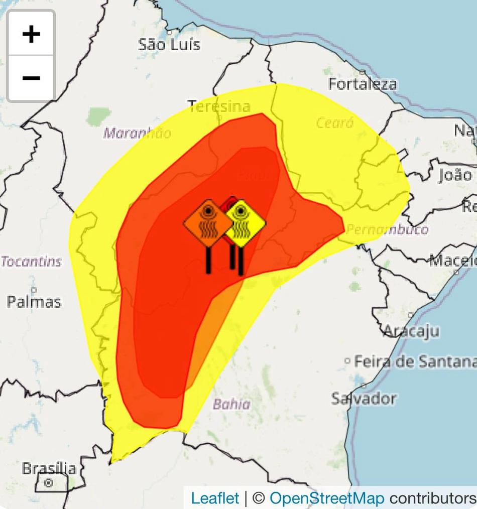 Alertas vermelho, laranja e amarelo para o Piauí e região