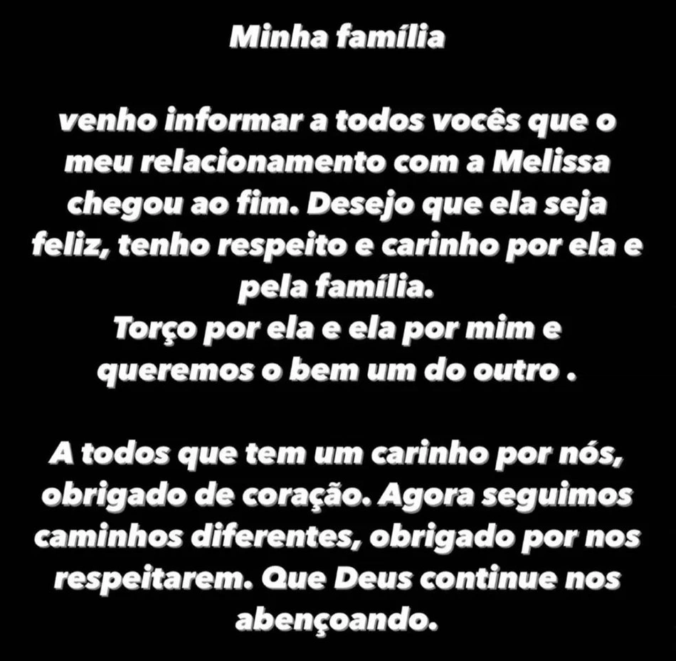 Pronunciamento de MC Daniel sobre fim de relacionamento com Mel Maia