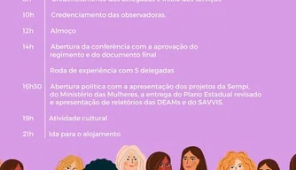Programação da 5ª Conferência Estadual de Políticas para Mulheres