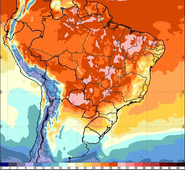 Temperaturas máximas no Brasil, no dia 21/09/2023