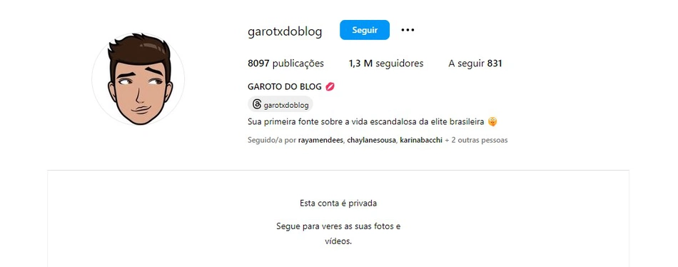 A página Garoto do Blog tem 1,3 milhões de seguidores no Instagram