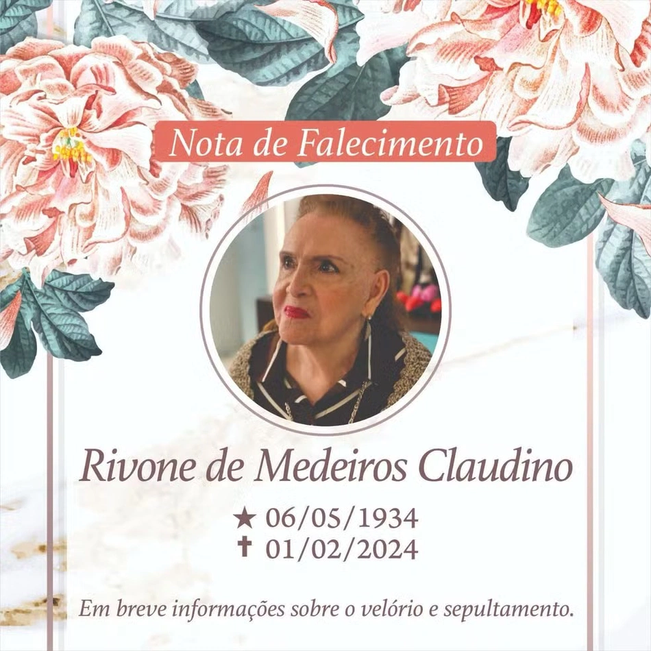 Rivone morre após 4 dias da morte do marido Valdecy Claudino