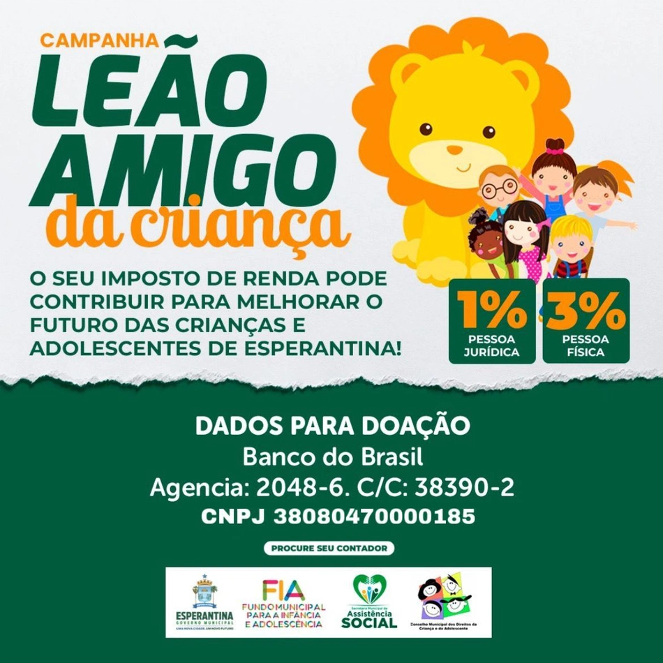 Campanha “Leão Amigo da Criança” 2025 incentiva doações via Imposto de Renda