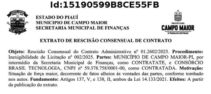 Extrato de rescisão contratual