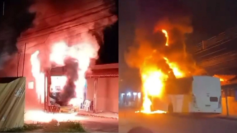 Ônibus do transporte público pega fogo em Timon e mobiliza Corpo de Bombeiros