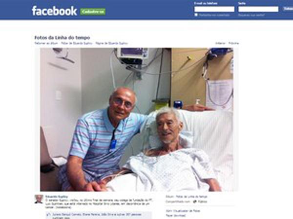 Foto postada no site Facebok pelo senador Eduardo Suplicy; ele visitou Gushiken no hospital nesta semana(Imagem:Reprodução)