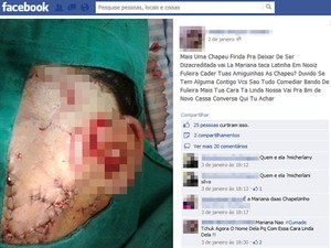 Suposta foto da v&iacute;tima foi postada por agressora em uma rede social(Imagem:Reprodu&ccedil;&atilde;o/Facebook)