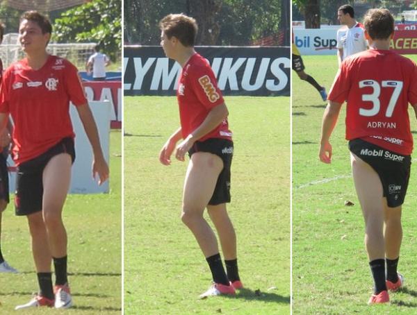 Adryan prende o short durante treino por causa de hematoma na coxa(Imagem:(Foto: Janir Junior))